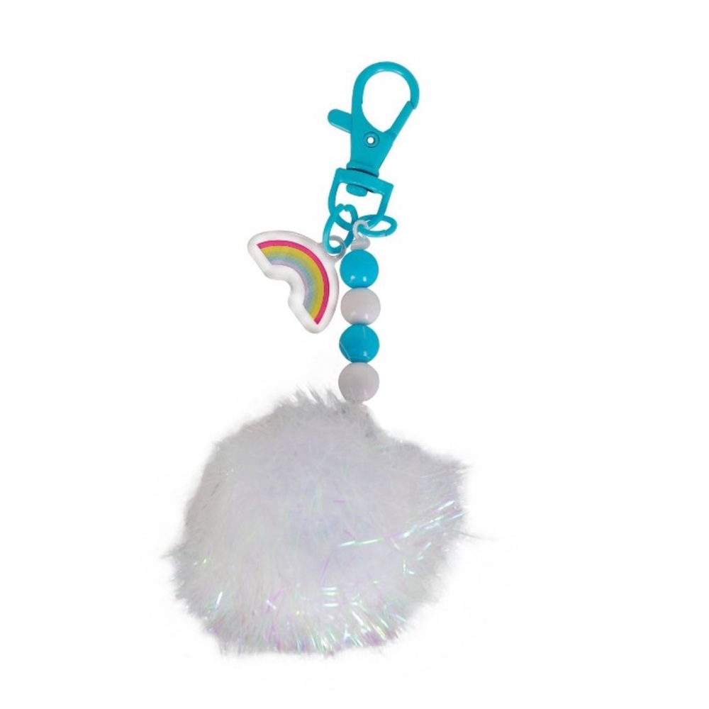 Ink & Barrel Backpack Charm Luggage Tag - Iridescent White Pom Clip-On